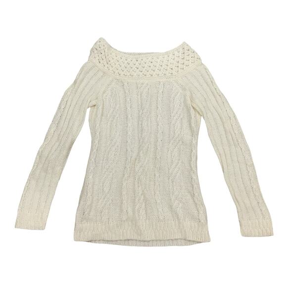 ANN TAYLOR LOFT Cream Cable Knit Boat Neck Sweater Size XS - Picture 1 of 6